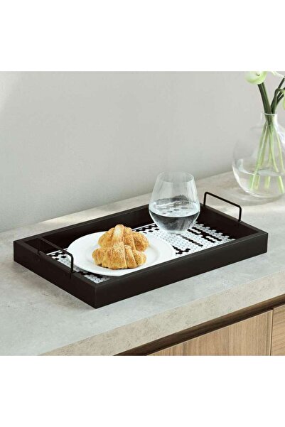PAN HOME صينية تقديم خشبية هاريت 41x25x7 سم - أسود