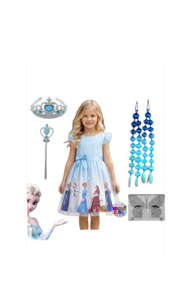 bemora kids Rochie Elsa Anna Frozen, rochie albastră, rochie imprimată Elsa A...