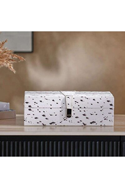 PAN HOME صندوق ديكور ميراج بي يو بنقاط سوداء 22.5x14.8x8 سم - أبيض