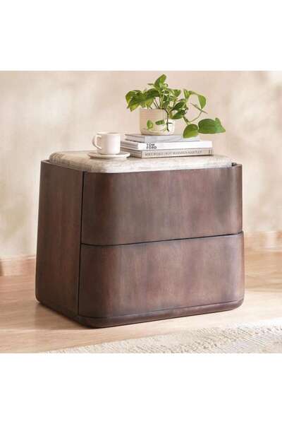 PAN HOME Scepter Nightstand With 2 Drawer Marble - Brown