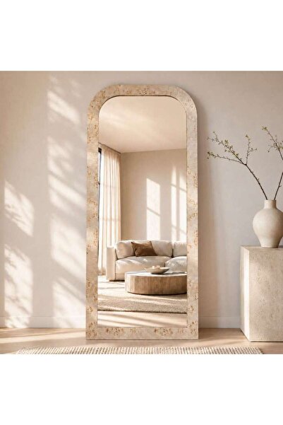 PAN HOME مرآة أرضية خشبية من براودواي 80×180 سم - بيج