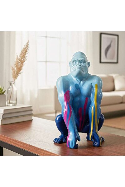 PAN HOME Tesica Polyresin Gorilla Decor Sculpture 13.5x13x24cm - Blue