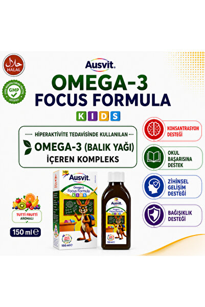 Ausvit Kids Omega 3 ve Focus Formula Şurup – Omega 3 içeren Konsantrasyon For...