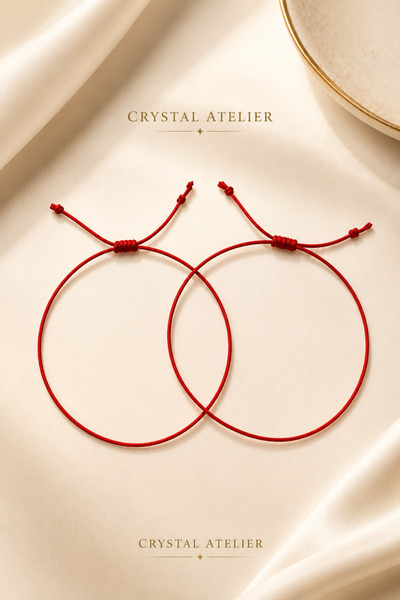Crystal Atelier Şans Bilekliği Kırmızı Ip 2'li Makrome Detaylı Bileklik