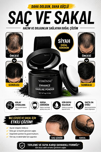 DERMAES beauty Yeni Nesil Saç Dolgunlaştırıcı Siyah Pudra Seyrek Sakal Saçlar...