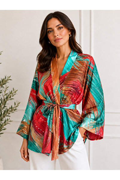 Glowear Atelier Mixed Patterned Belted Design Kimono