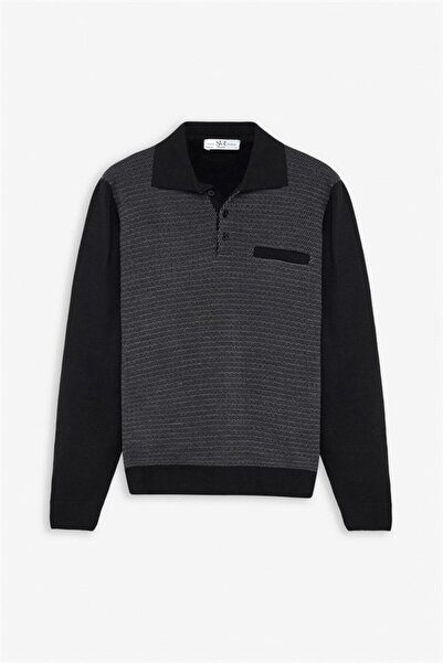 SÜVARİ Siyah Regular Fermuarlı Polo Yaka Kazak