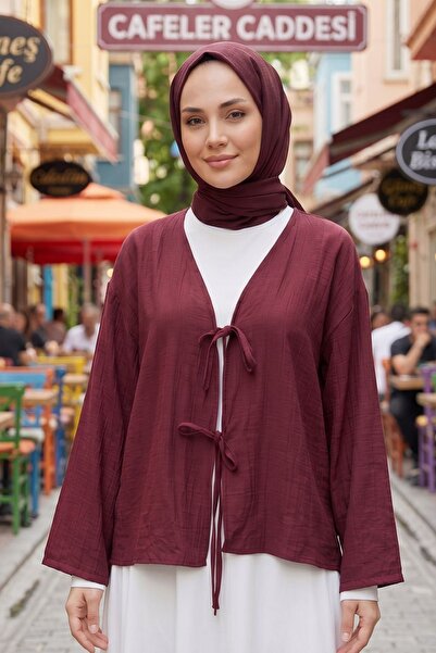 Naknaku Front-Tie Tunic-Burgundy