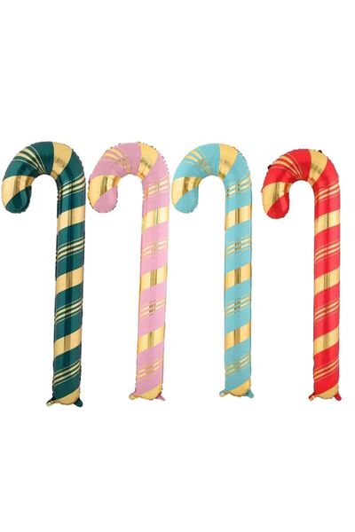 partidolu Yılbaşı Candy Cane 4 Renk Baston Şeker Şekilli Folyo Balon 73x36 cm...