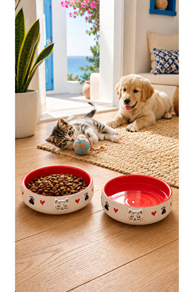 Pawicci Kedi & Köpek, Evcil Hayvan Mama ve Su Kabı-2'li Kabartma desenli Set,...