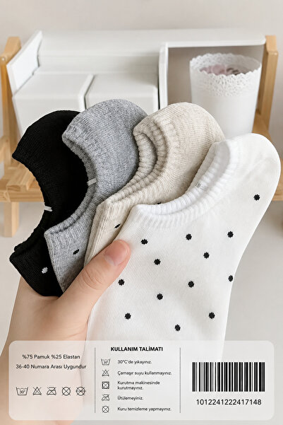 Hitit Socks Șosete de balerină invizibile din bumbac, cu model cu puncte, 4 p...