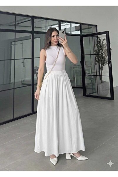 QUAWEAR Beli Lastikli Yanları Cepli Modal Kumaş Pantolon Etek