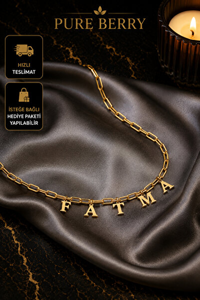 PURE BERRY İSİM YAZAN GOLD RENK ALTIN KAPLAMA ATAÇ KOLYE VE İSİMLİ KOLYE (İSİ...
