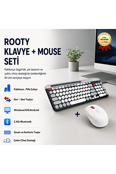HZL Rooty Bluetooth Klavye Mouse Set Çoklu Cihaz Bağlantılı 1200RPM Kablosuz Set