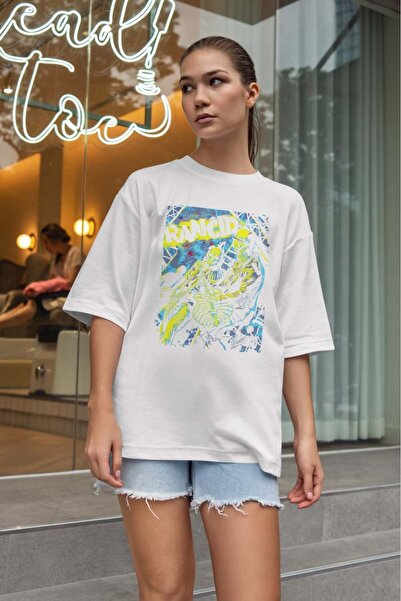 buzagi tasarım ürünleri Rancid Oversize Unisex White T-Shirt