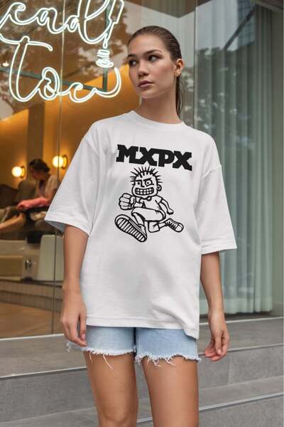buzagi tasarım ürünleri Mxpx Oversize Fit Unisex White T-Shirt