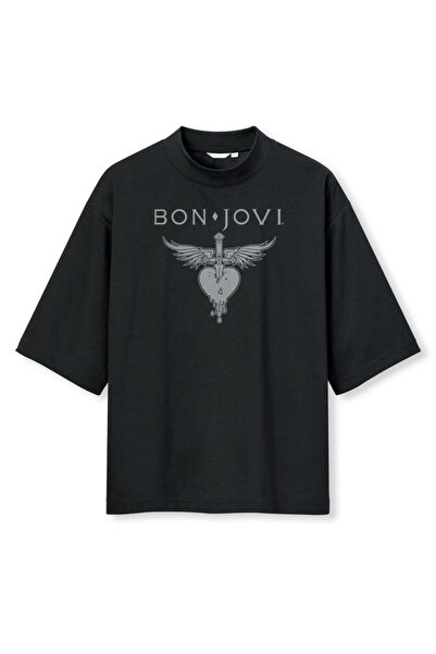 buzagi tasarım ürünleri Bon Digital Printing Oversize Black Unisex T-Shirt