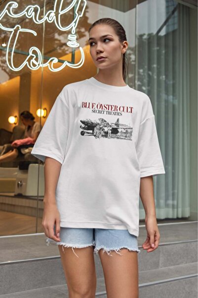 buzagi tasarım ürünleri Blue Öyster Cult Oversize Unisex White T-Shirt