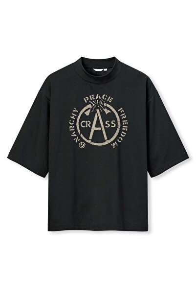 buzagi tasarım ürünleri Crass Digital Print Oversize Black Unisex T-Shirt