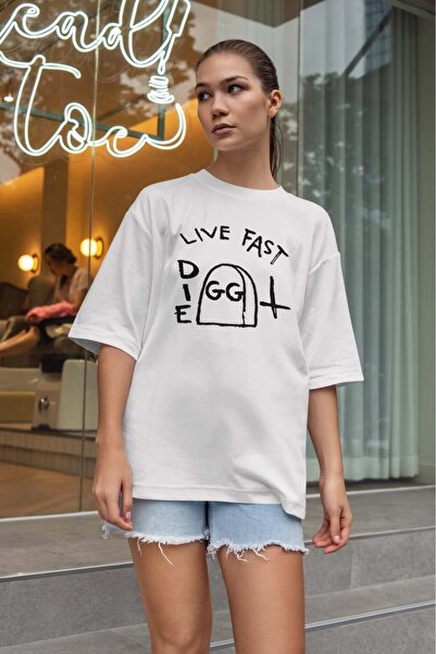 buzagi tasarım ürünleri Gg Allin Oversize Fit Unisex White T-Shirt