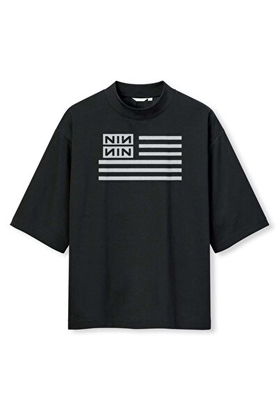 buzagi tasarım ürünleri Nine Inch Nails Digital Print Oversize Black Unisex T...