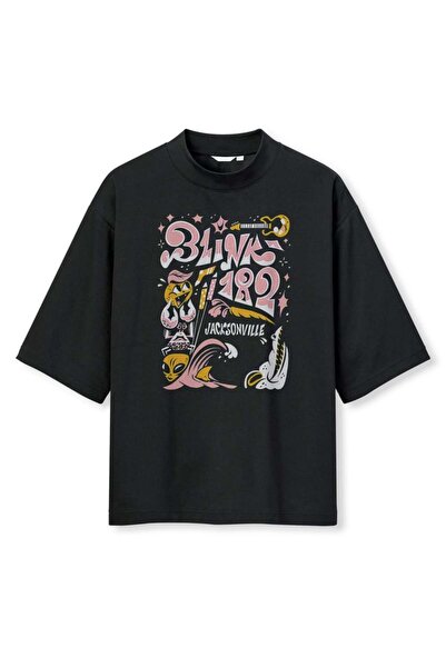 buzagi tasarım ürünleri Blink 182 Digital Print Oversize Black Unisex T-Shirt