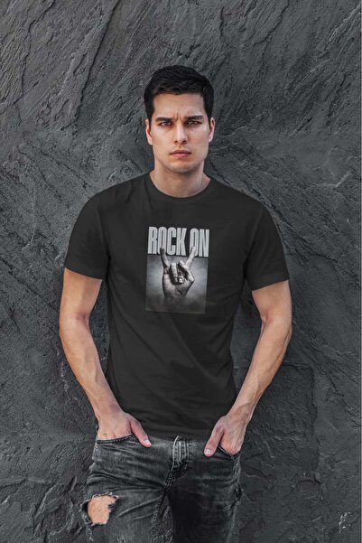 buzagi tasarım ürünleri Rock on Regular Fit Black Unisex T-Shirt