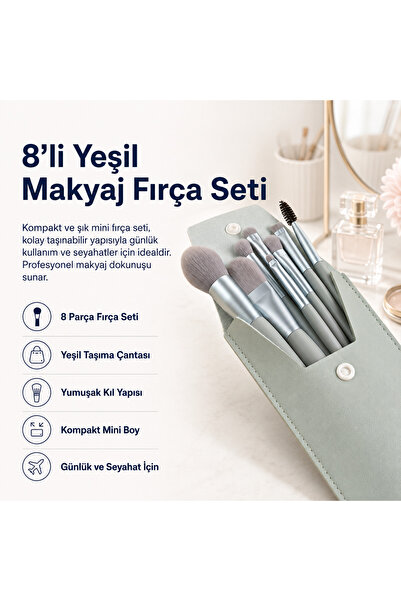 hızlı store مجموعة فرش مكياج خضراء من Hzl مكونة من 8 قطع |   مجموعة صغيرة خضر...
