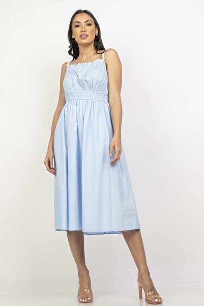 mica Embellished Waist-Defined Midi Dress with Straps