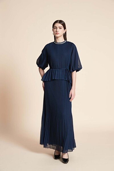 Livia 3/4 sleeve plain ruffled maxi dress