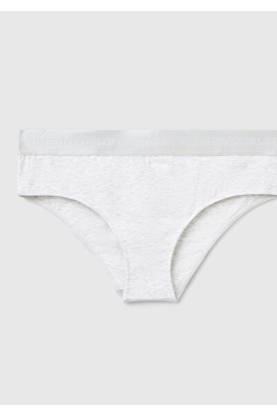 United Colors of Benetton Women's Gray Cotton Blend Waistband Logo Hipster Cu...
