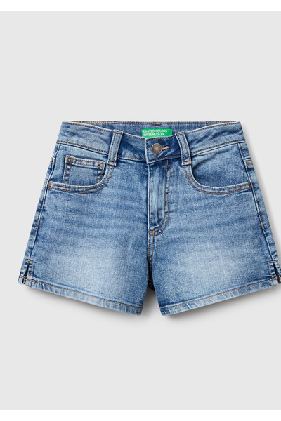 United Colors of Benetton Kız Çocuk Mavi Taş Yıkama Logo İşlemeli Streç Denim...