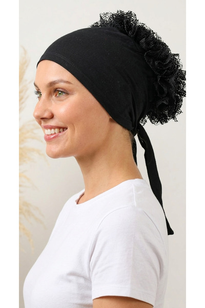 MY VİNTAGE Hijab Frilly Bonnet Black