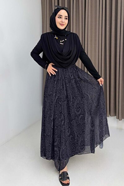 Raneel Kazançlı Alışveriş Woman's degaje collar skirt blouse set black