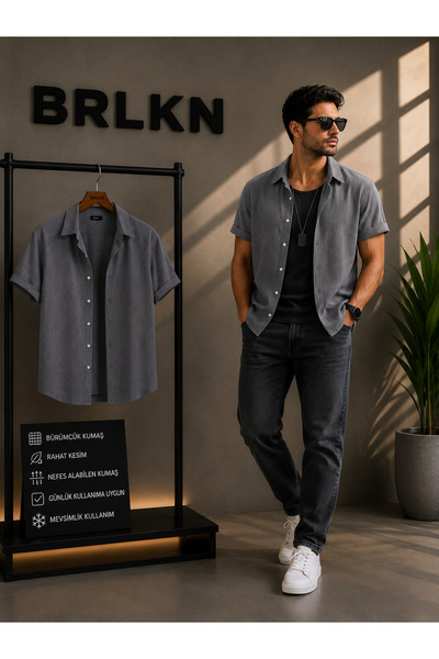 BRLKN Majica kratkih rukava od seersucker tkanine u stilu Alaçatı, unisex, be...