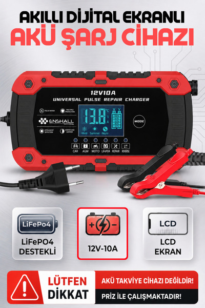 Enshall 12V-10A Araba, Kamyon, Tır, Gemi Motosiklet LıfeP04 Özellikli Akıllı ...