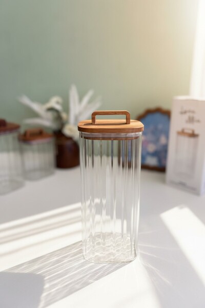 Luca Mia Avora Acacia Lid Square Glass Jar (1750 ml 10X10X22.5 cm)
