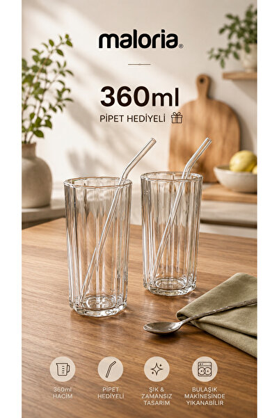Maloria Çiçek Model Borosilikat Cam Kahve, Meşrubat Bardağı | 4'lü - 360ML Pİ...