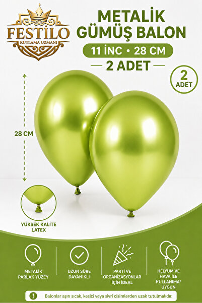 FESTİLO Metalik Latex Balon 11 İnç 28 Cm 2 Adet Doğum Günü Parti Süsleme Balonu