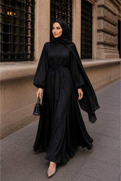bellura Krinkıl İpek Saten 3'lü Abaya