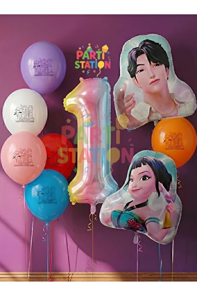 Parti Station K-Pop Demon Hunters 1 Year Old Balloon Set Double Sided 9 Piece...