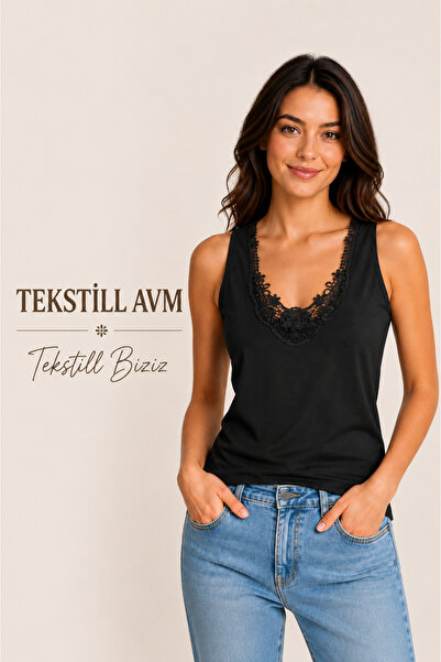 tekstill avm tekstill biziz Ceylanoğlu Dantelli V Yaka Atlet