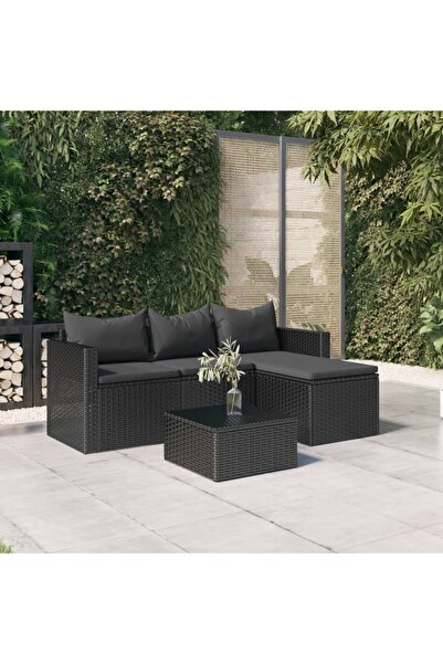Concept Set mobilier de grădină, negru, poliratan