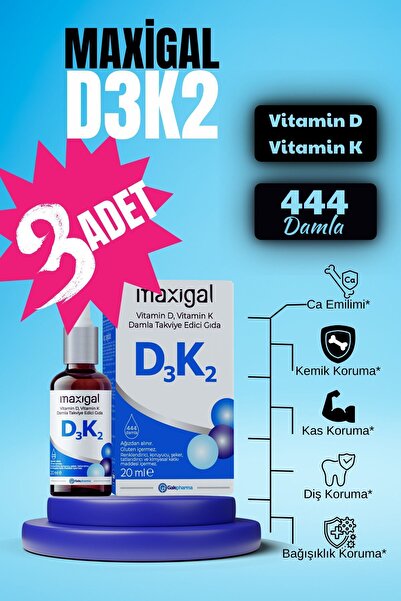 Maxigal Vitamin D, Vitamin K Damla Takviye Edici Gıda 20ml x 3