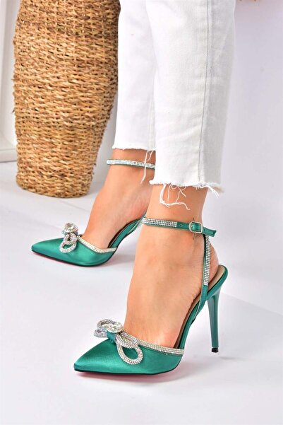 Fox Shoes Pantofi cu toc pentru damă, din țesătură din satin verde, K654051204