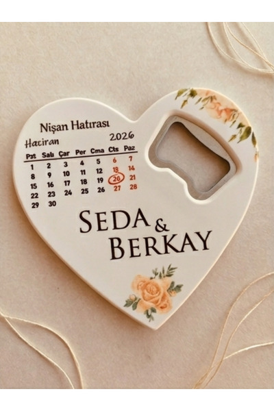 Fine Line Design Kişiye Özel Takvim Detaylı Kalp Magnet Açacak Söz, Nişan, Ni...