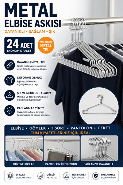 Olgun Home Metal Elbise 24 Adet Kıyafet Pantolon Askısı Tel