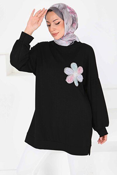 TOFİSA Tunica cu broderie florală neagră - 27672
