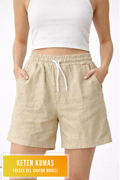 VELİZADE Women's New Season High Waist Elastic Waist Comfort Model Linen Fabr...