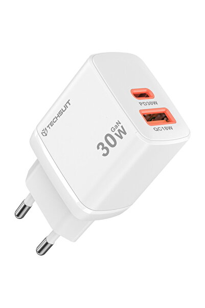 Techsuit Duonix30W GaN Încărcător de călătorie dual USB-A + USB-C 30W Alb